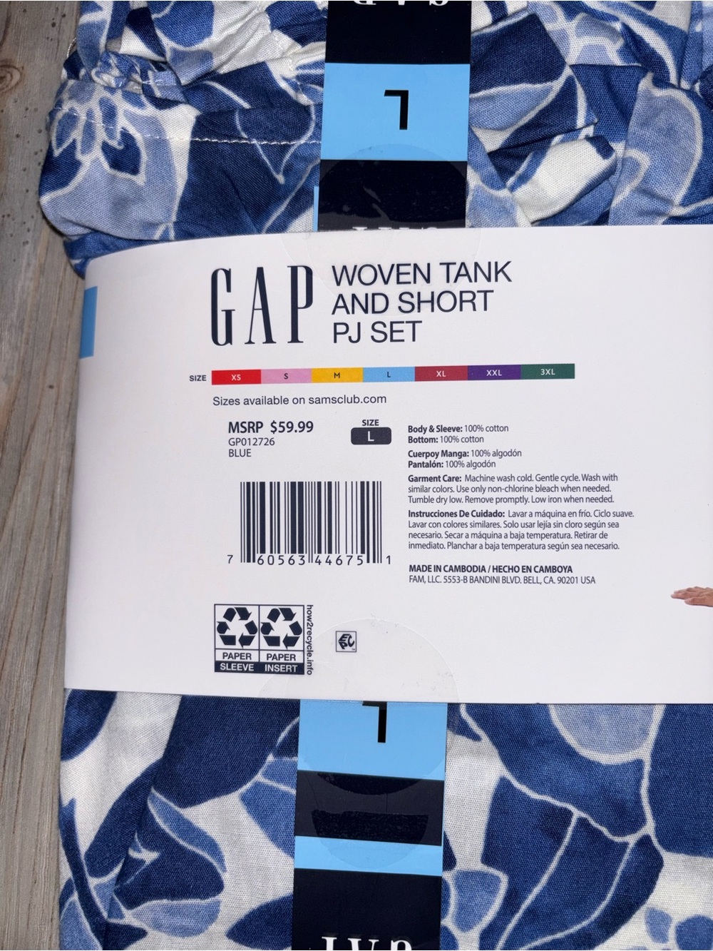 GAP Blue and White Floral Woven Tank & Short PJ Set - Picture 4 of 4